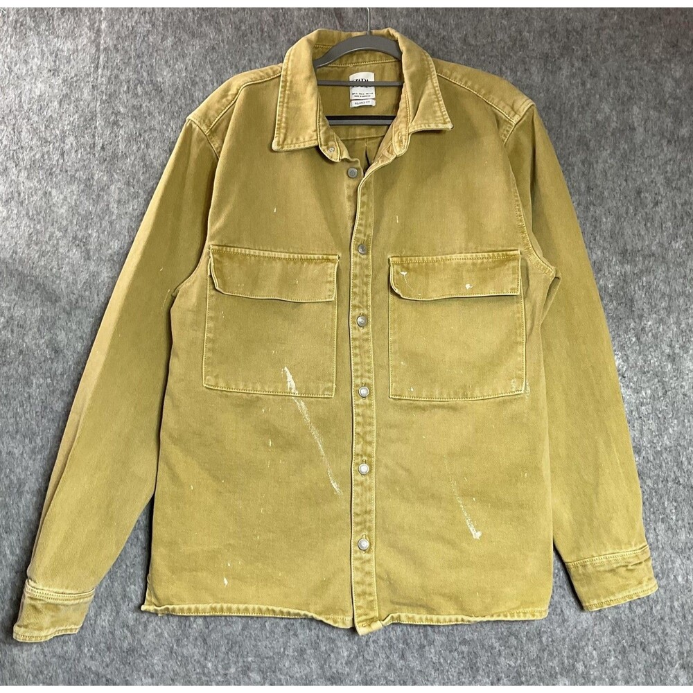Zara Jacket Mens XL Brown Relaxed Fit Chore Shacket Workwear Painter Barn Coat
